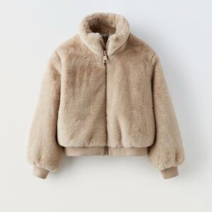 ZARA Faux Fur Taupe Brown Jacket Girls Size 11-12